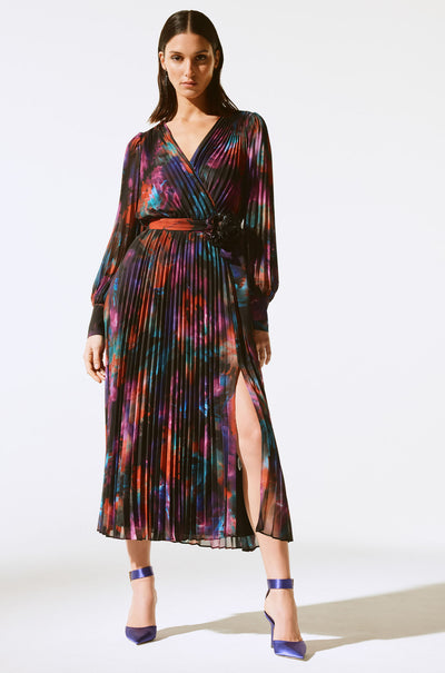 Joseph Ribkoff - Floral Print Chiffon Pleated Midi Dress