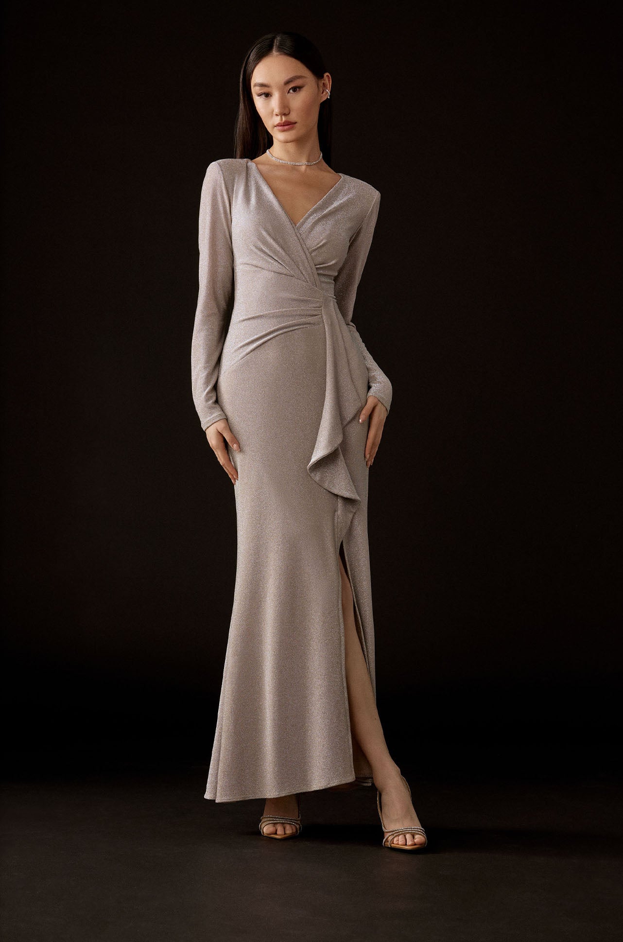 Joseph Ribkoff Sparkle Knit Long Sleeve Wrap Gown1