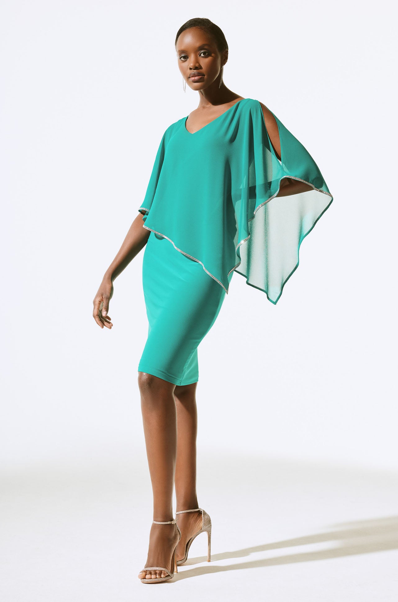 Joseph Ribkoff Chiffon and Silky Knit Poncho Dress
