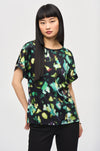 Joseph Ribkoff - Satin Front Abstract Print Short Sleeve Top