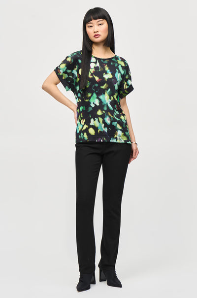 Joseph Ribkoff - Satin Front Abstract Print Short Sleeve Top