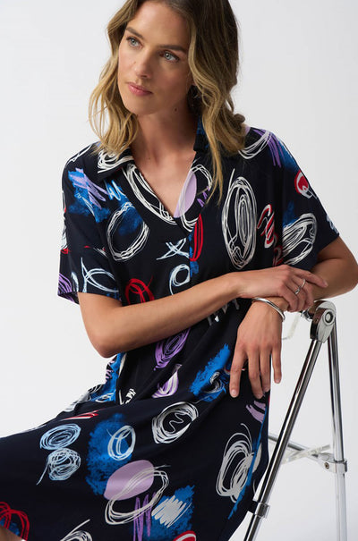 Joseph Ribkoff - Silky Knit Abstract Print A-Line Dress