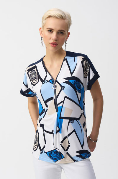 Joseph Ribkoff - Silky Knit Geometric Print Straight Top