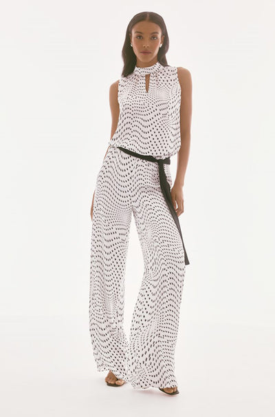 Joseph Ribkoff - Satin Dot Print Belted Wide Leg Pants