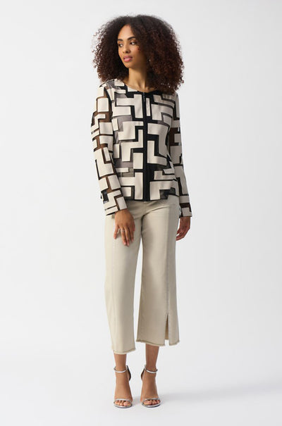 Joseph Ribkoff - Mesh and Leatherette Fitted Jacket in Moonstone / Black