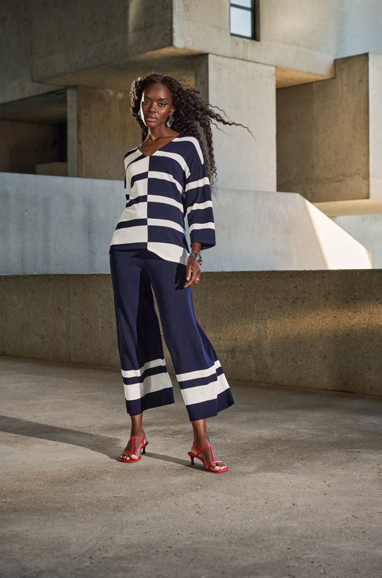 Joseph Ribkoff Placement Stripe Sweater Knit Culotte Zambezee