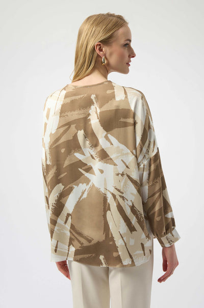 Joseph Ribkoff - Recycled Satin Abstract Print Tunic with Zipper Detail