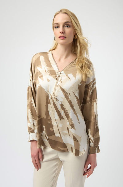 Joseph Ribkoff - Recycled Satin Abstract Print Tunic with Zipper Detail