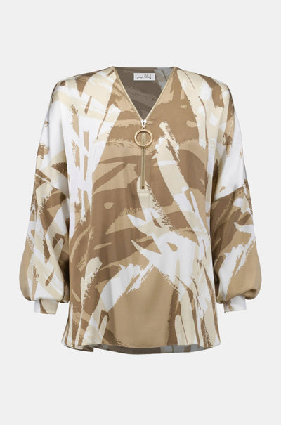 Joseph Ribkoff - Recycled Satin Abstract Print Tunic with Zipper Detail
