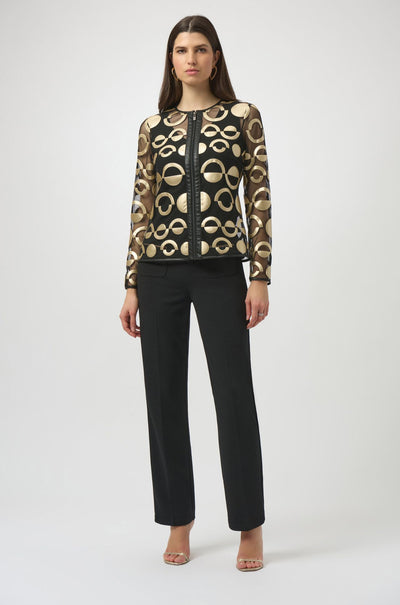 Joseph Ribkoff - Mesh and Leatherette Collarless Jacket