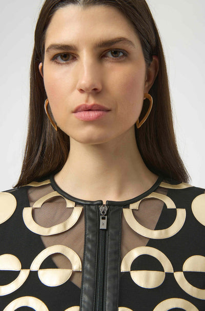 Joseph Ribkoff - Mesh and Leatherette Collarless Jacket