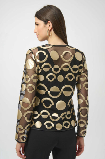 Joseph Ribkoff - Mesh and Leatherette Collarless Jacket