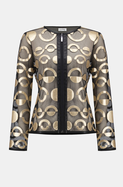 Joseph Ribkoff - Mesh and Leatherette Collarless Jacket
