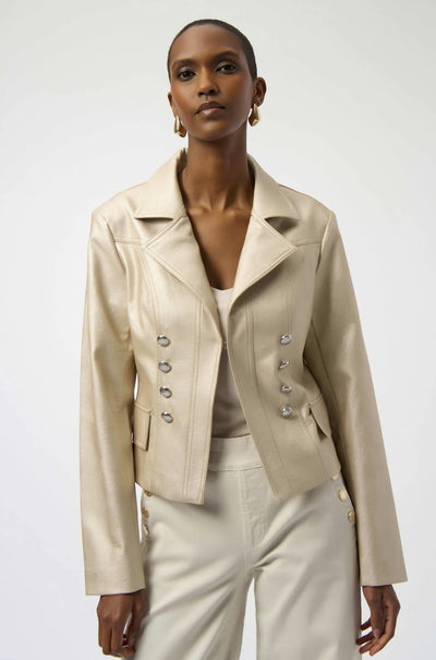 Joseph Ribkoff - Leatherette Notched Collar Fitted Jacket