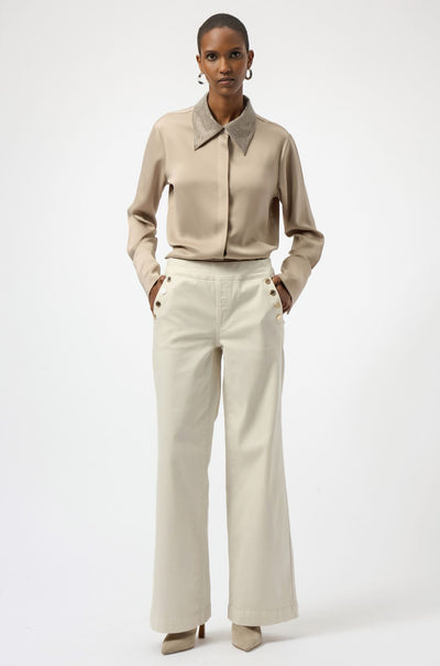 Joseph Ribkoff - Satin Button Front Blouse with Embellished Collar
