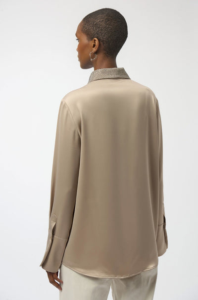 Joseph Ribkoff - Satin Button Front Blouse with Embellished Collar