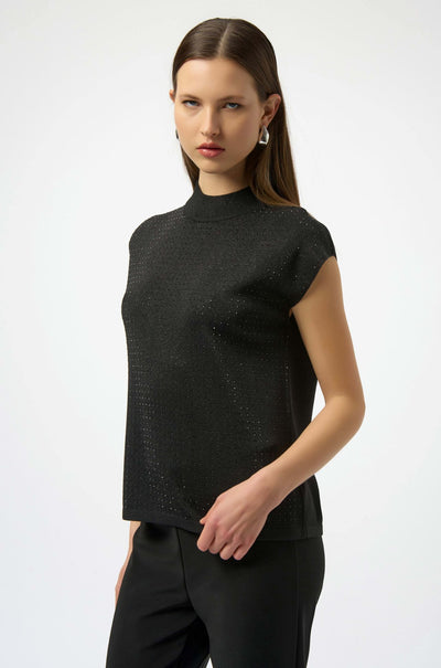 Joseph Ribkoff - Sweater Knit Sleeveless Pullover with Iron On Detail in Black