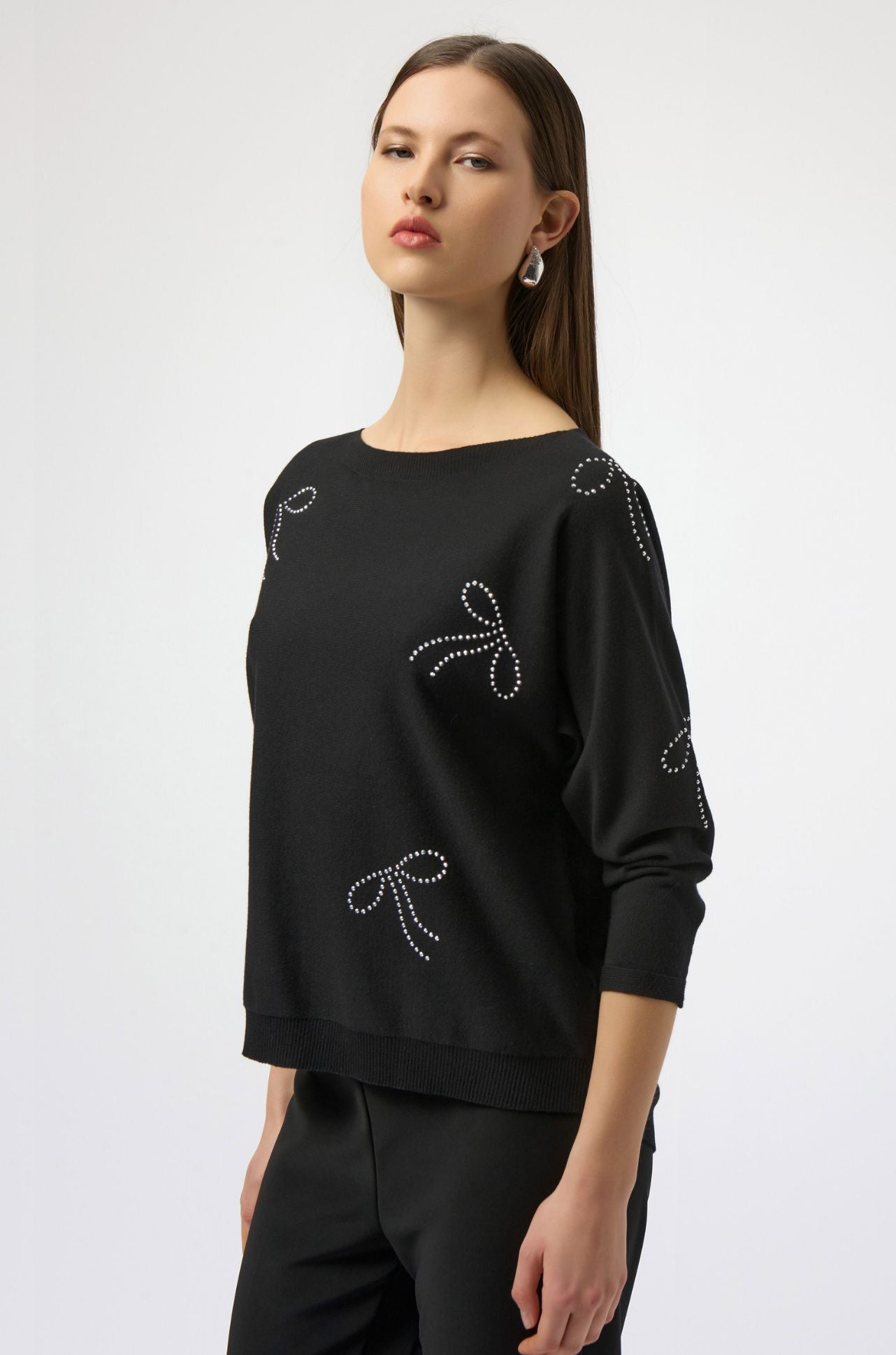Joseph Ribkoff - Sweater Knit Pullover with Iron on Bow Detail
