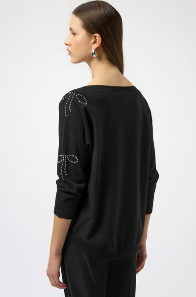 Joseph Ribkoff - Sweater Knit Pullover with Iron on Bow Detail
