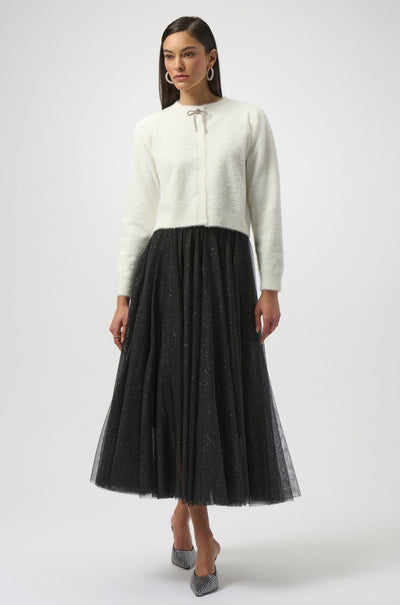 Joseph Ribkoff - Feather Yarn Cardigan with Rhinestone Bow