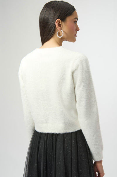 Joseph Ribkoff - Feather Yarn Cardigan with Rhinestone Bow
