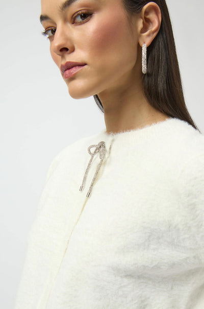 Joseph Ribkoff - Feather Yarn Cardigan with Rhinestone Bow