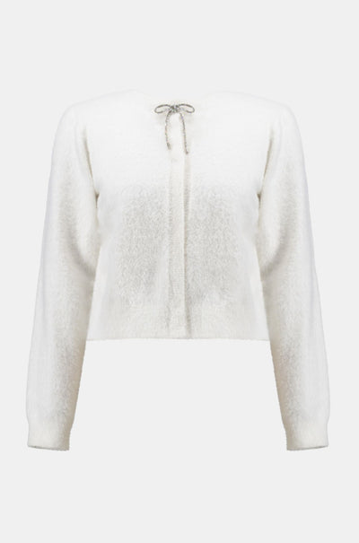 Joseph Ribkoff - Feather Yarn Cardigan with Rhinestone Bow