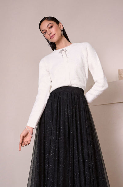 Joseph Ribkoff - Feather Yarn Cardigan with Rhinestone Bow