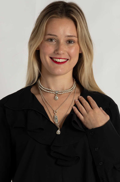 Pewter - 3 Tier Mixed Crystal Necklace