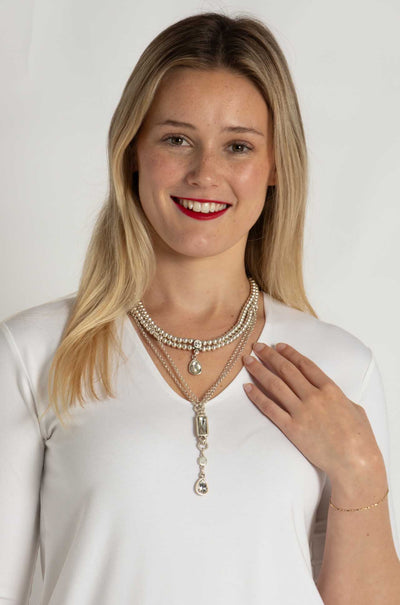 Pewter - 3 Tier Mixed Crystal Necklace