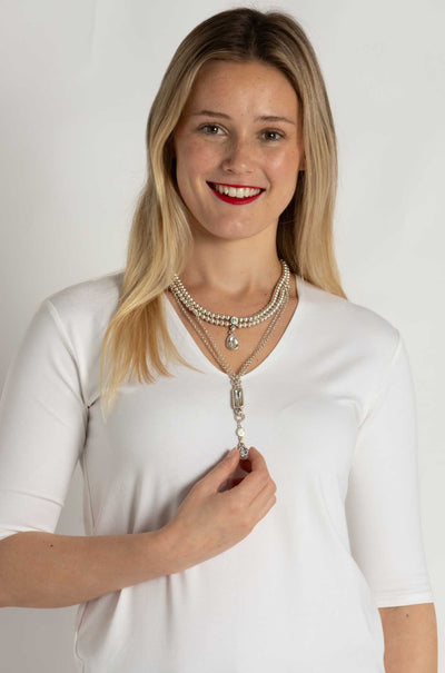 Pewter - 3 Tier Mixed Crystal Necklace