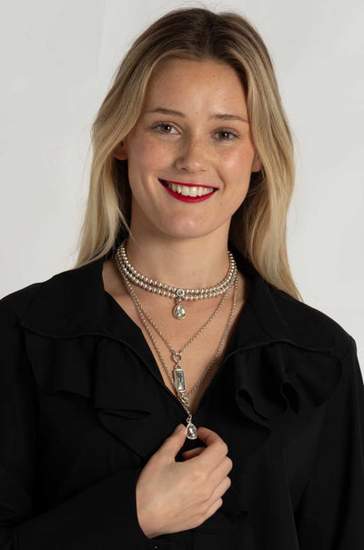 Pewter - 3 Tier Mixed Crystal Necklace