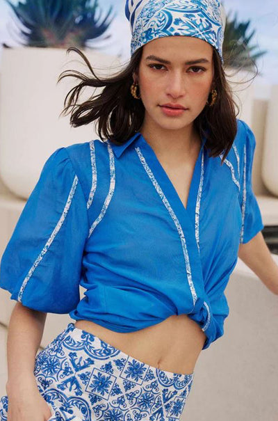 Once Was - Nerano Collared Shirt in Azure