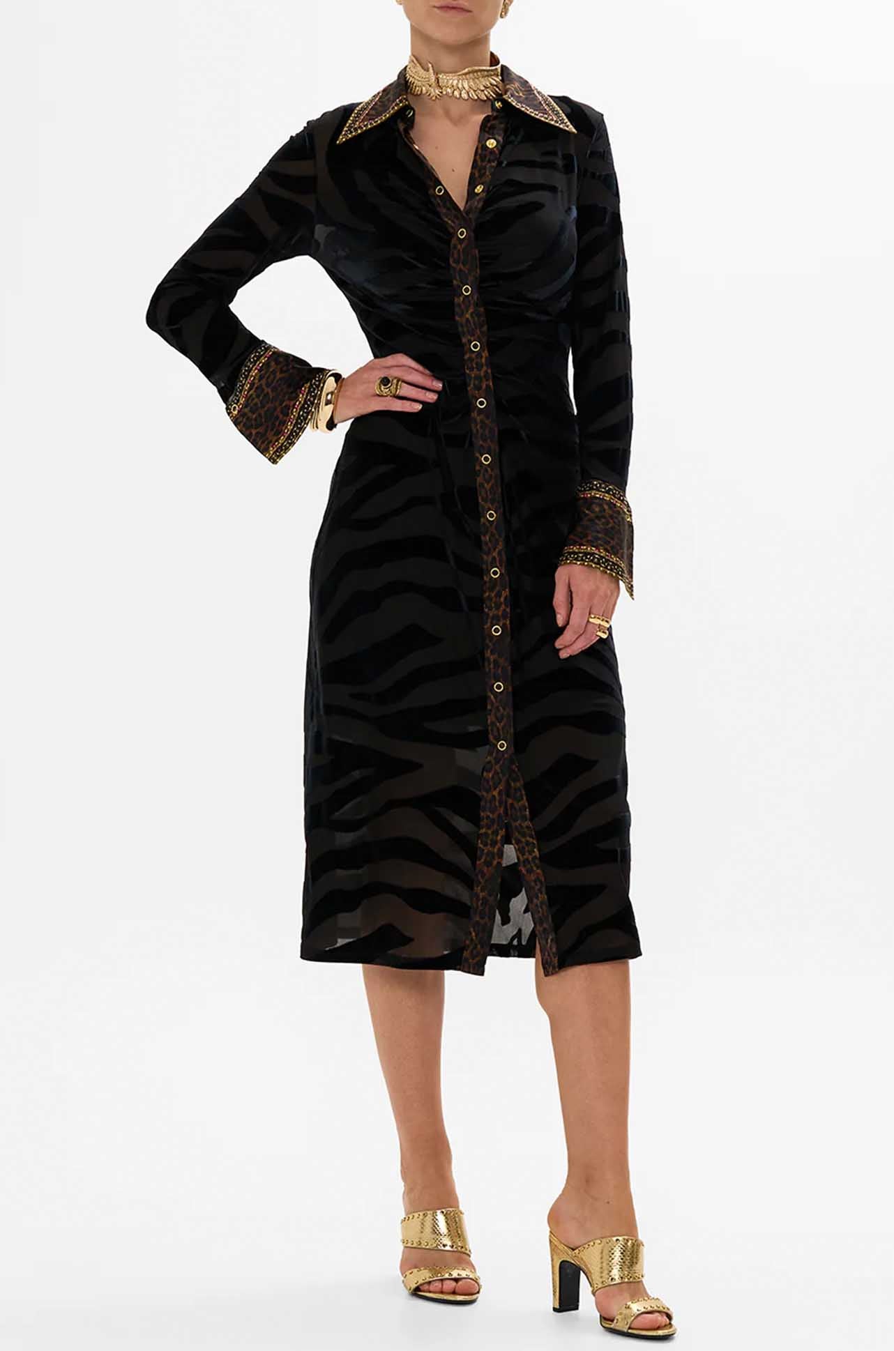 Camilla - Amsterglam Stretch Velvet Animal Shirt Dress