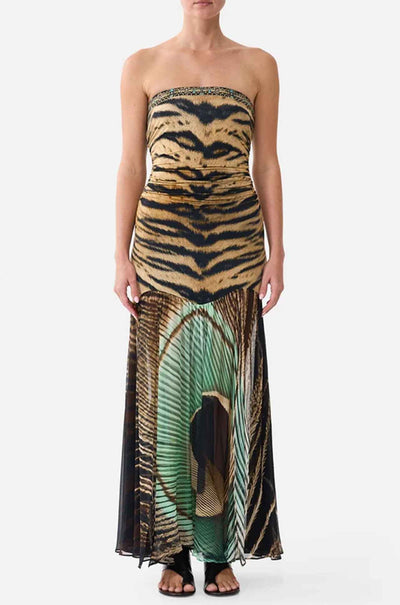Camilla - A Wink To The Wild Strapless Jersey Dress w/ Silk Panel