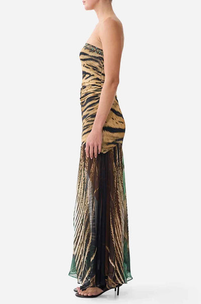 Camilla - A Wink To The Wild Strapless Jersey Dress w/ Silk Panel