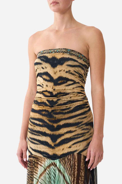 Camilla - A Wink To The Wild Strapless Jersey Dress w/ Silk Panel