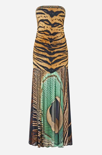 Camilla - A Wink To The Wild Strapless Jersey Dress w/ Silk Panel