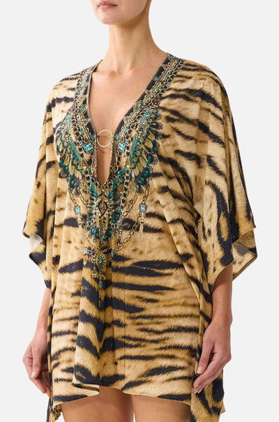 Camilla - A Wink To The Wild Short V Neck Kaftan w/ Ring Front Trim