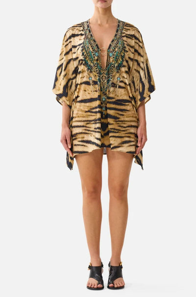 Camilla - A Wink To The Wild Short V Neck Kaftan w/ Ring Front Trim