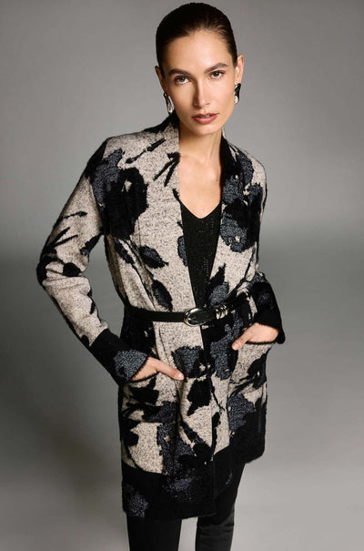 Joseph Ribkoff - Abstract Jacquard Sweater Knit Long Cardigan