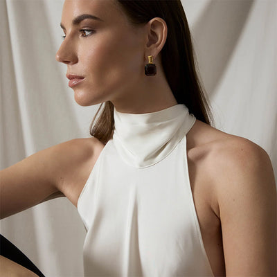 Zahar - Arianna Earrings in Smoky Brown Glass Stone