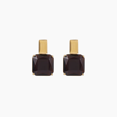 Zahar - Arianna Earrings in Smoky Brown Glass Stone