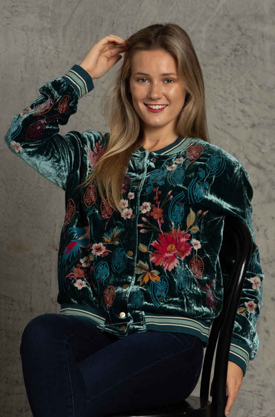 Johnny Was - Ashira Velvet Snap Front Bomber Jacket