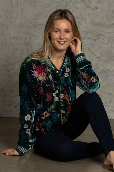 Johnny Was - Ashira Velvet Snap Front Bomber Jacket