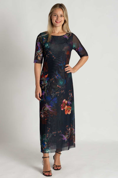 Johnny Was - Astrid Mesh Midi Dress in Midnights (Australian Exclusive)