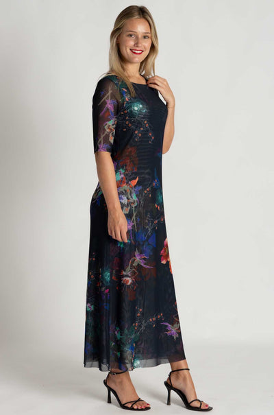 Johnny Was - Astrid Mesh Midi Dress in Midnights (Australian Exclusive)