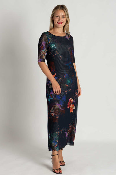 Johnny Was - Astrid Mesh Midi Dress in Midnights (Australian Exclusive)