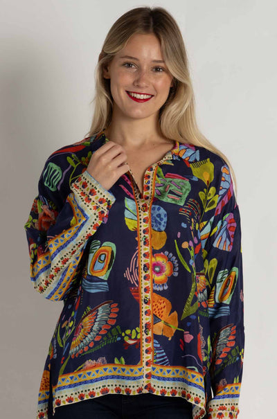 Johnny Was - The Audrey Oversized Shirred Back Shirt in Farout Scarf Print