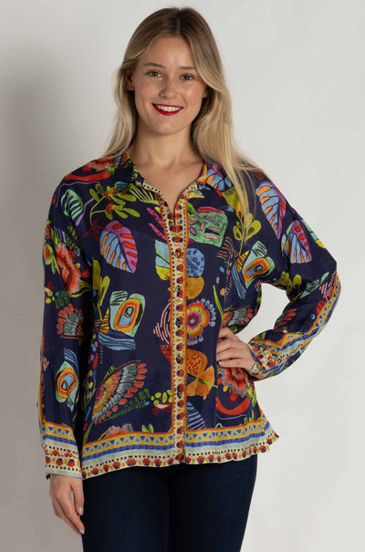Johnny Was - The Audrey Oversized Shirred Back Shirt in Farout Scarf Print